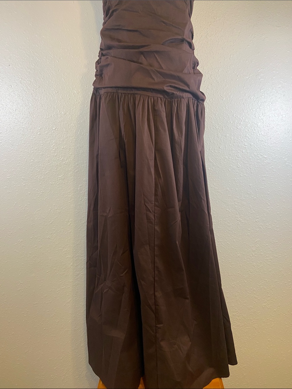 Peppermayo Chic Classic Ruched Drop Waist Carmel Maxi Strapless Dress Size 10 - Picture 3 of 8